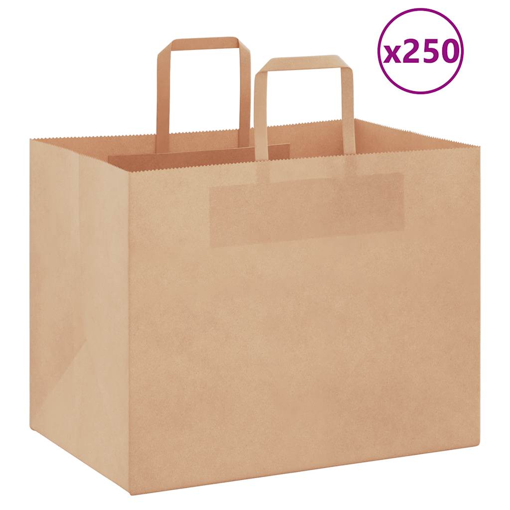 VidaXL bolsas de papel 250 uds con asas 32x22x24 cm marrón