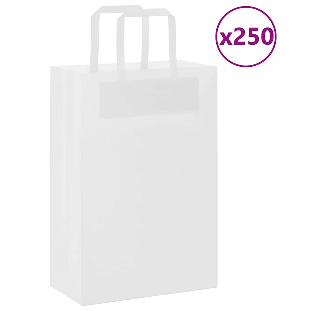 VidaXL bolsas de papel 250uds con asas 21x11x31 cm blanco
