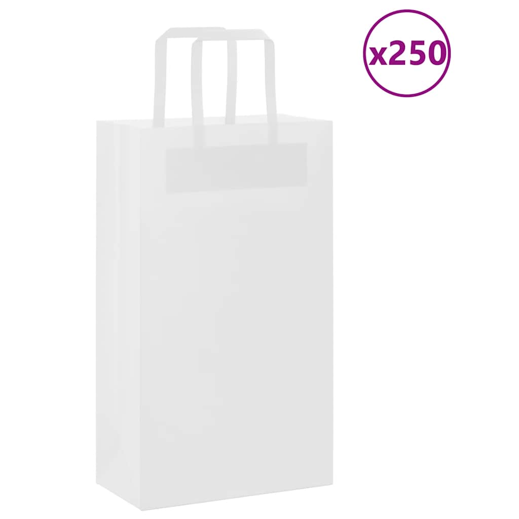 VidaXL bolsas de papel 250uds con asas 21x11x36 cm blanco