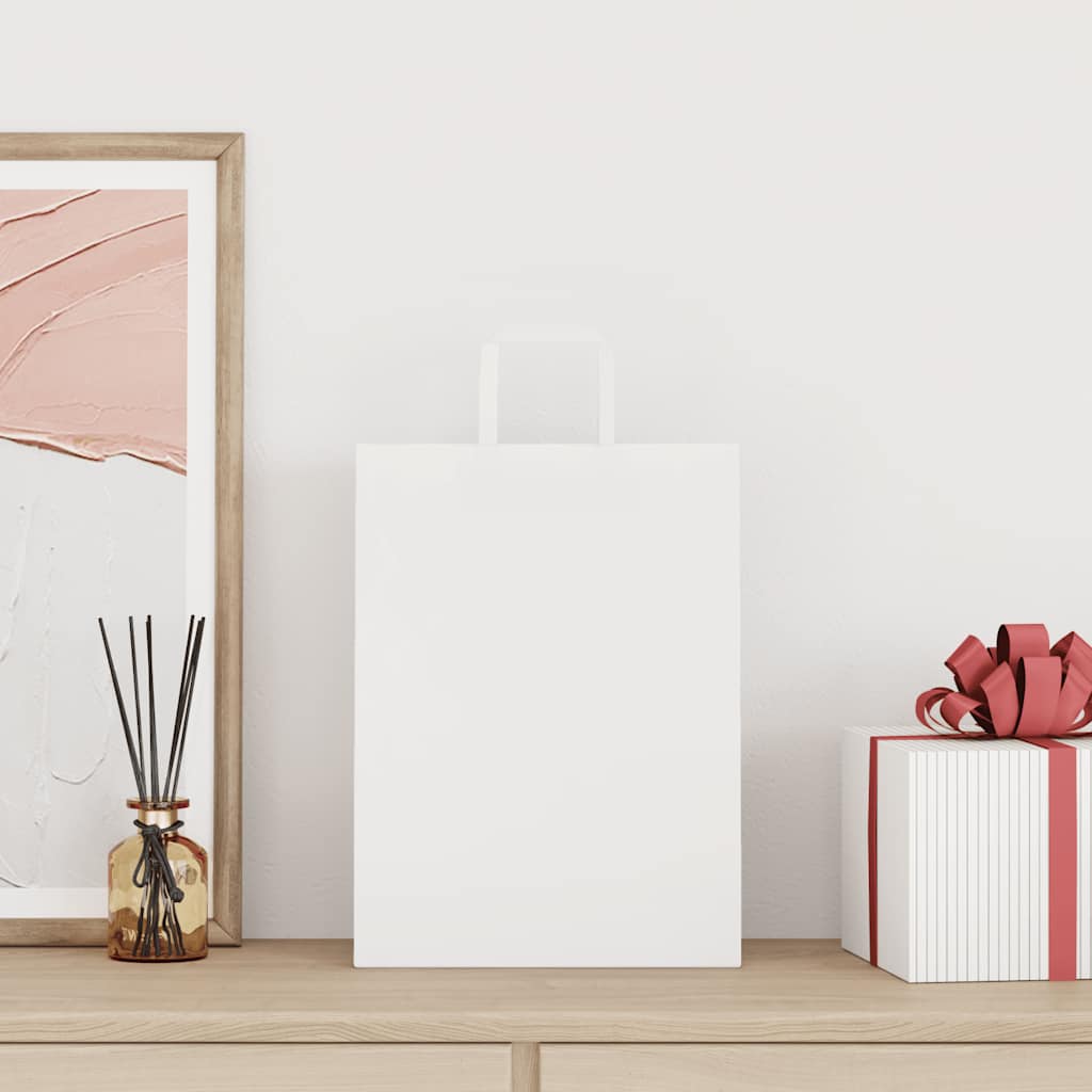 VidaXL bolsas de papel 250uds con asas 26x12x35 cm blanco