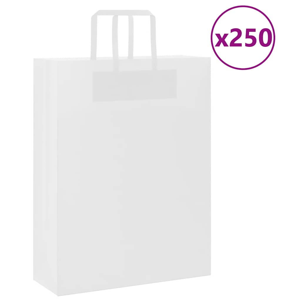 VidaXL bolsas de papel 250uds con asas 32x12x42 cm blanco