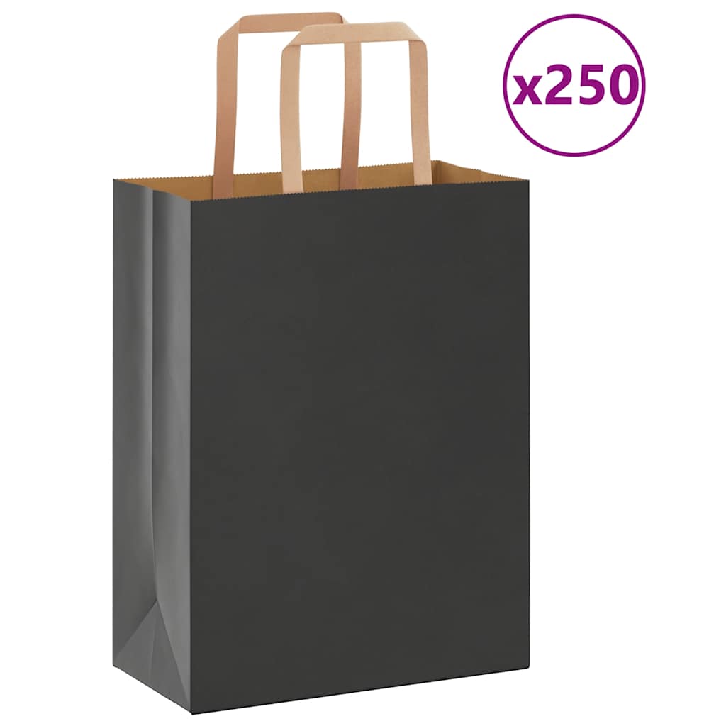 Vidaxl papieren zakken 250 st met hengsels 21x11x28 cm zwart