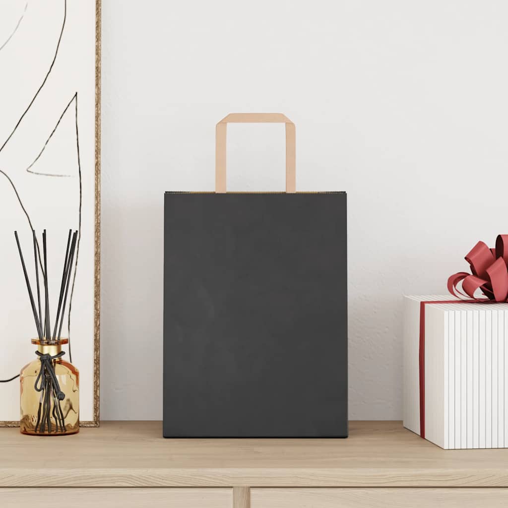 Vidaxl papieren zakken 250 st met hengsels 21x11x28 cm zwart