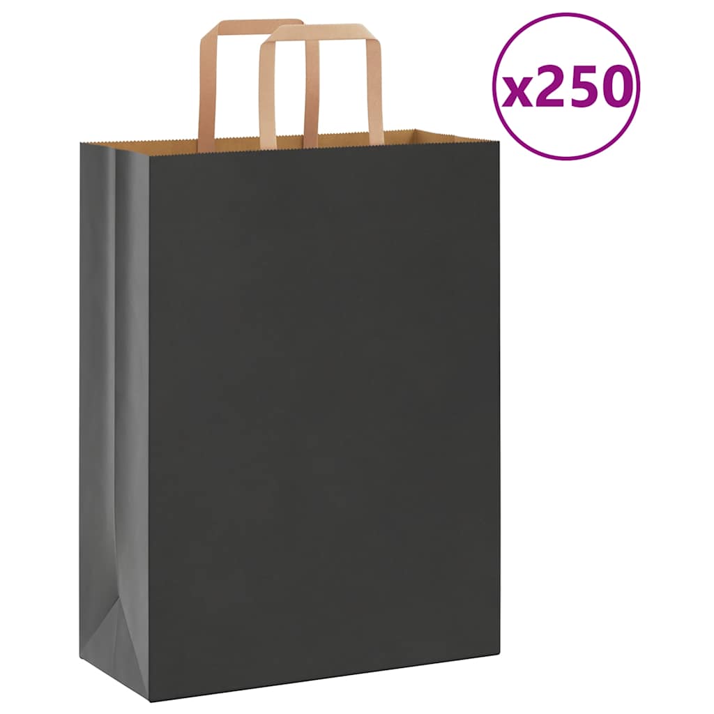 Sacchetti di carta VidaXL 250 pz con manici 26x12x35 cm neri