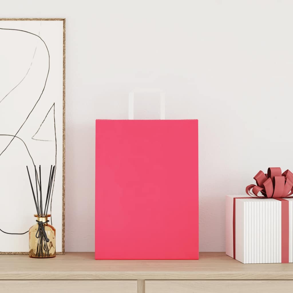 VidaXL bolsas de papel 50uds con asas 26x12x35 cm rosa