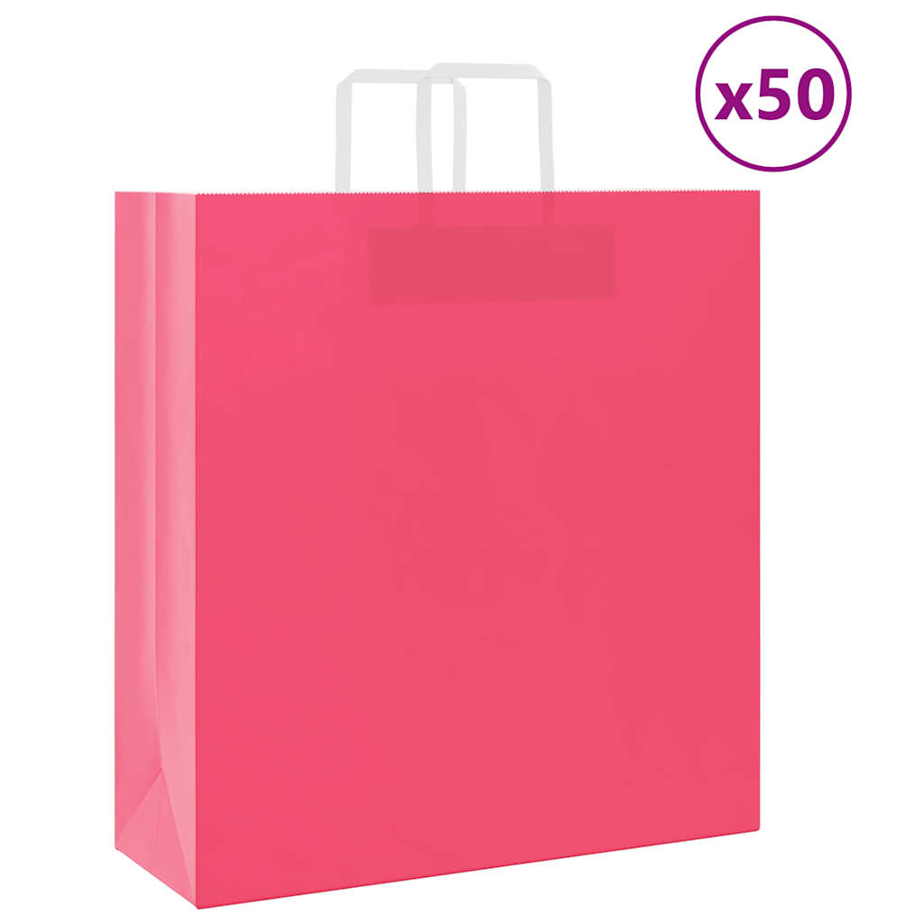 VidaXL bolsas de papel 50uds con asas 45x17x48 cm rosa