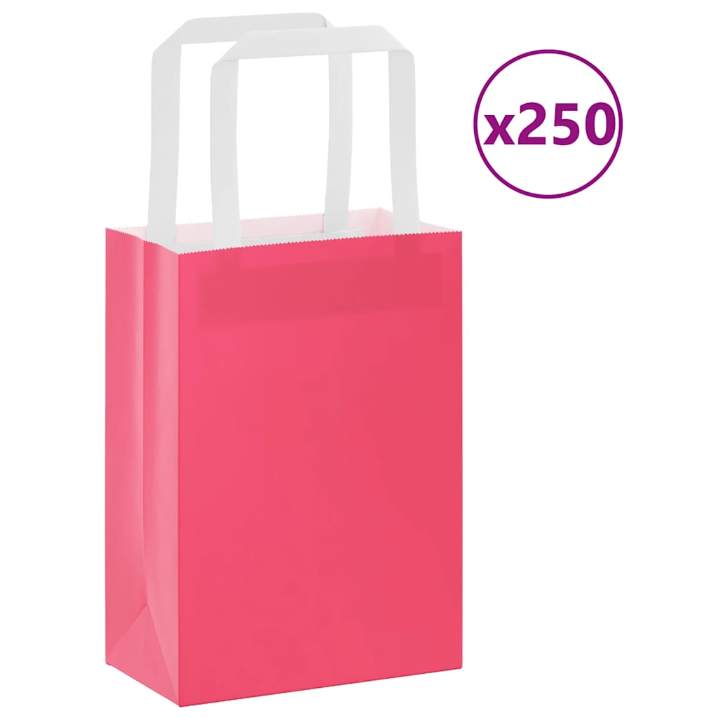 VidaXL bolsas de papel 250uds con asas 15x8x21 cm rosa