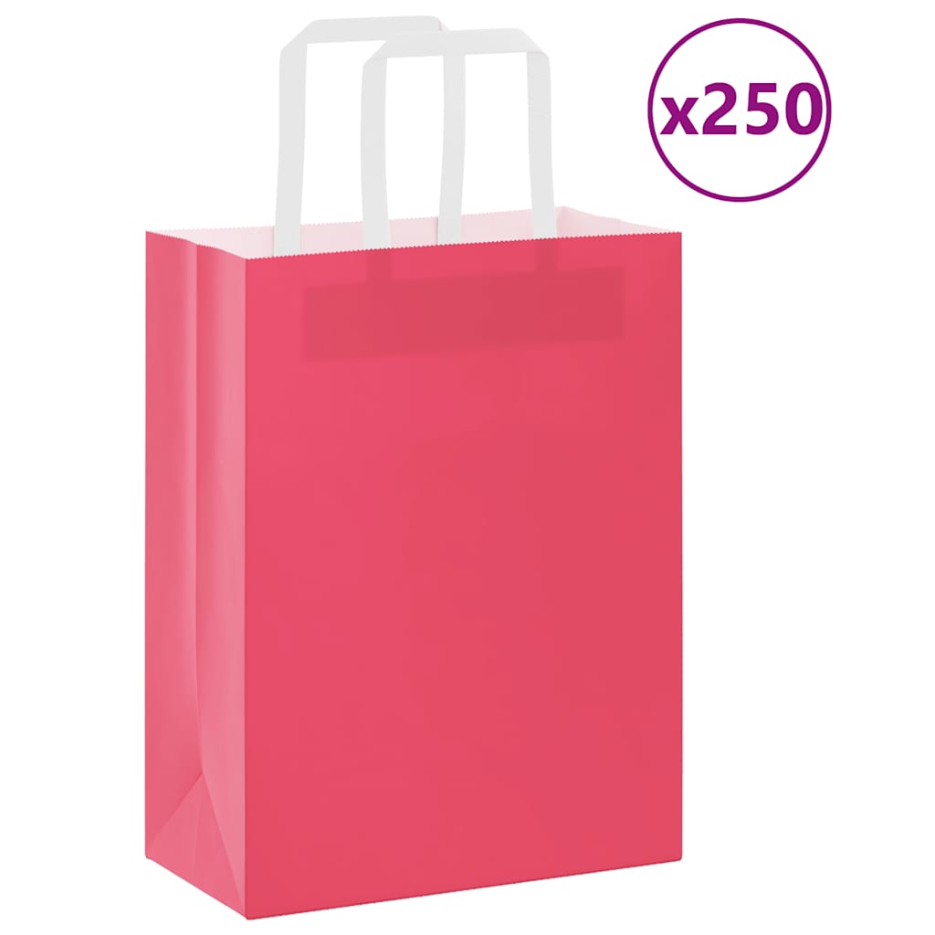 VidaXL bolsas de papel 250uds con asas 21x11x28 cm rosa