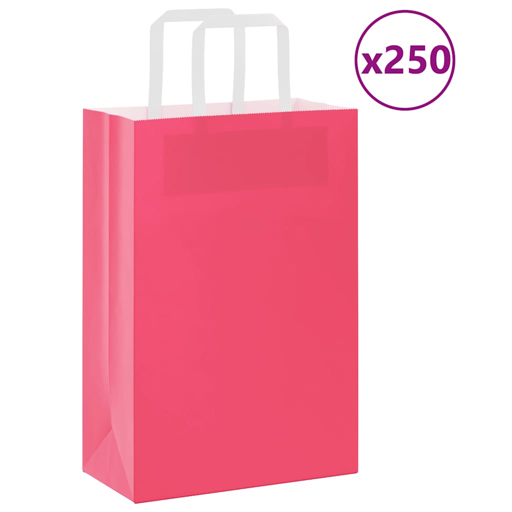 VidaXL bolsas de papel 250uds con asas 21x11x31 cm rosa