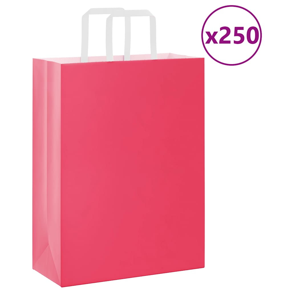 VidaXL bolsas de papel 250uds con asas 26x12x35 cm rosa