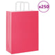 VidaXL bolsas de papel 250uds con asas 26x12x35 cm rosa