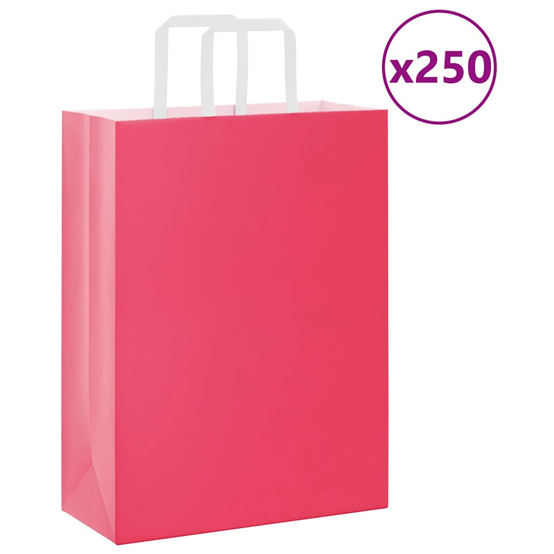 Vidaxl papieren zakken 250 st met hengsels 26x12x35 cm roze
