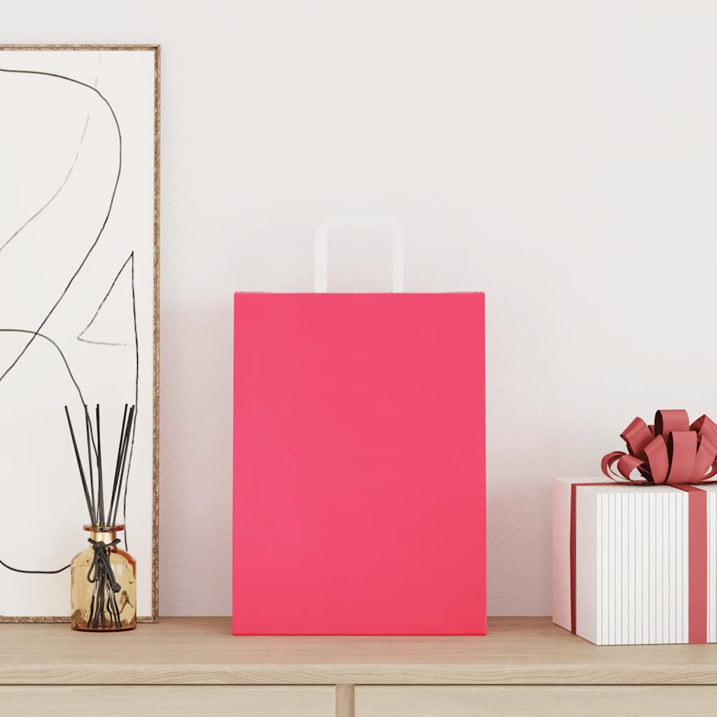 VidaXL bolsas de papel 250uds con asas 26x12x35 cm rosa
