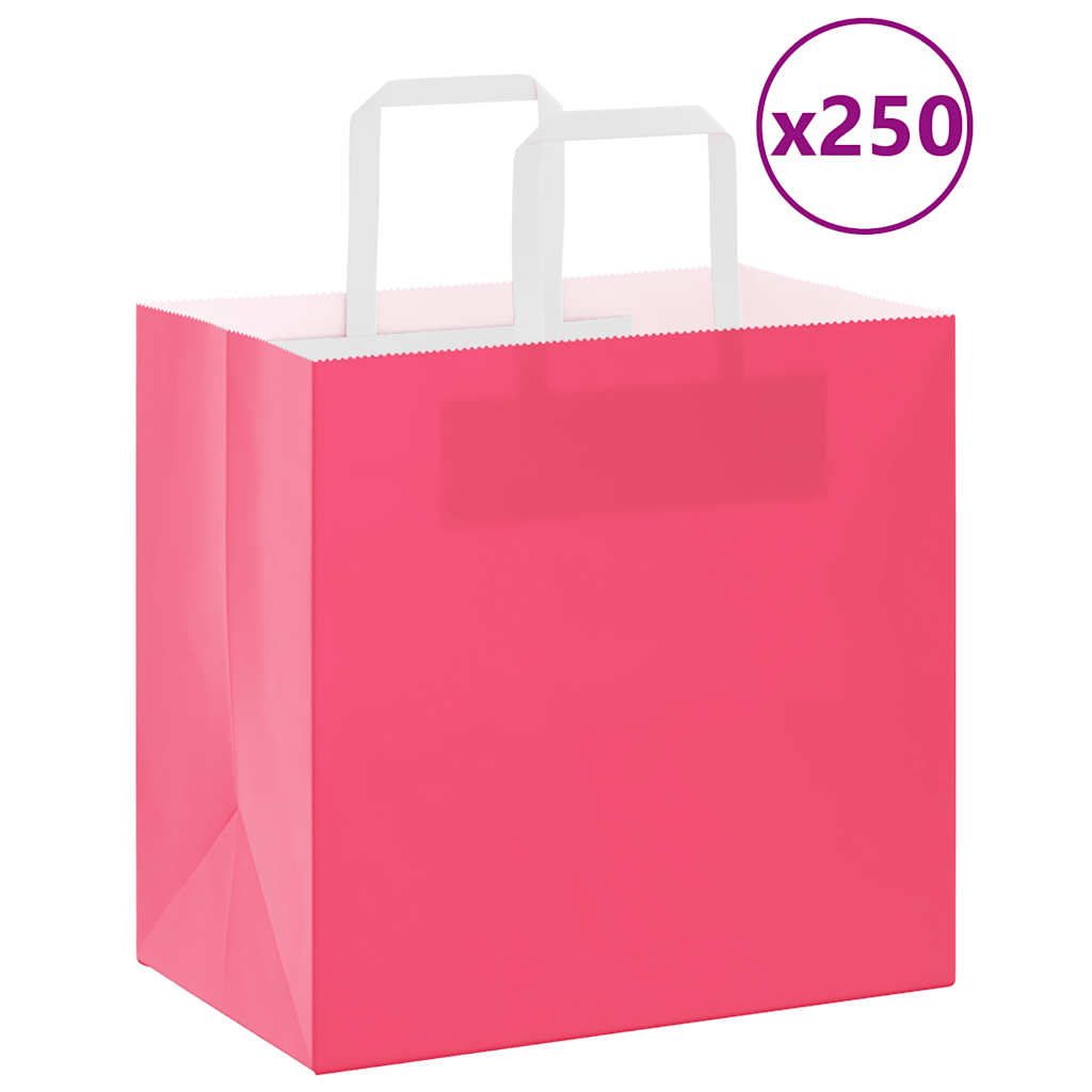 VidaXL bolsas de papel 250uds con asas 26x17x25 cm rosa