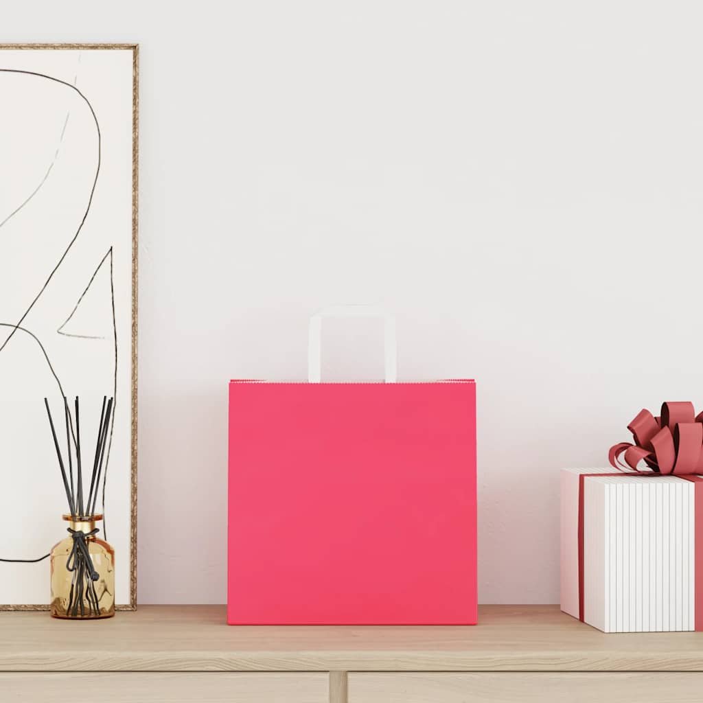VidaXL bolsas de papel 250uds con asas 26x17x25 cm rosa