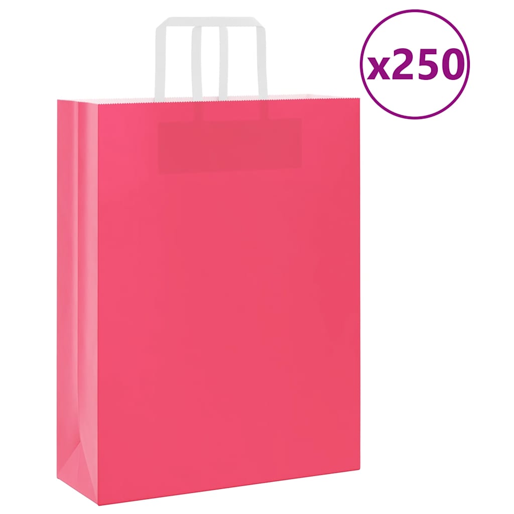 VidaXL bolsas de papel 250uds con asas 32x12x42 cm rosa