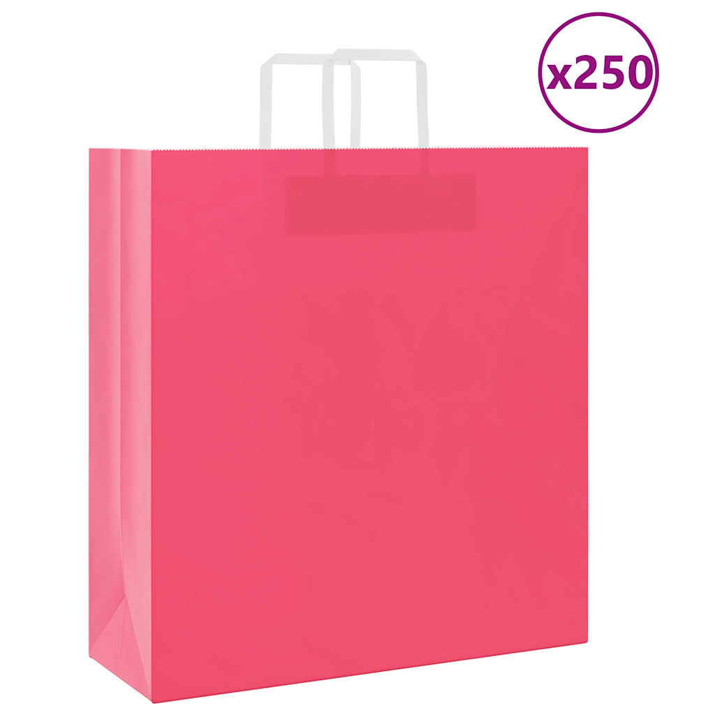 VidaXL bolsas de papel 250uds con asas 45x17x48 cm rosa