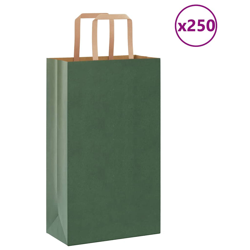 Vidaxl papieren zakken 250 st met hengsels 21x11x36 cm groen