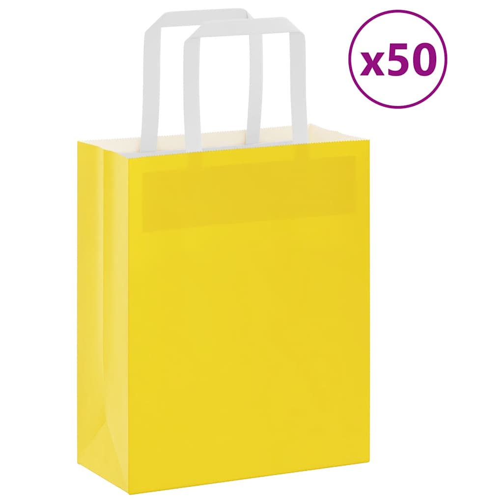 VidaXL bolsas de papel 50uds con asas 18x8x22 cm amarillo