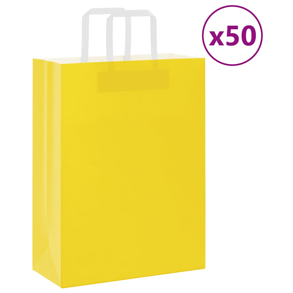 VidaXL bolsas de papel 50uds con asas 26x12x35 cm amarillo