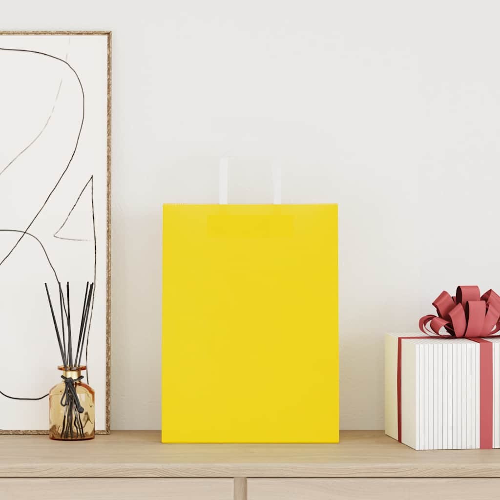 VidaXL bolsas de papel 50uds con asas 26x12x35 cm amarillo