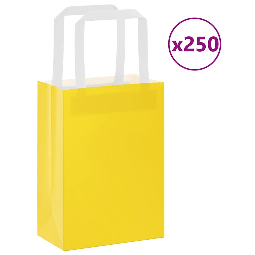 VidaXL bolsas de papel 250uds con asas 15x8x21 cm amarillo