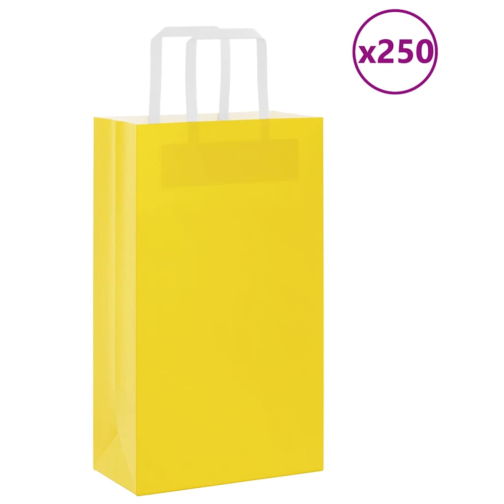 VidaXL bolsas de papel 250uds con asas 21x11x36 cm amarillo