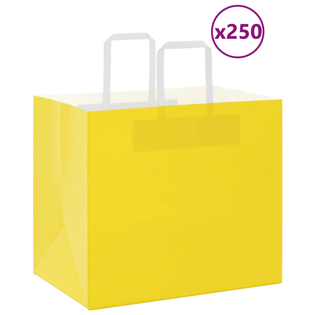 VidaXL bolsas de papel 250uds con asas 32x22x28 cm amarillo