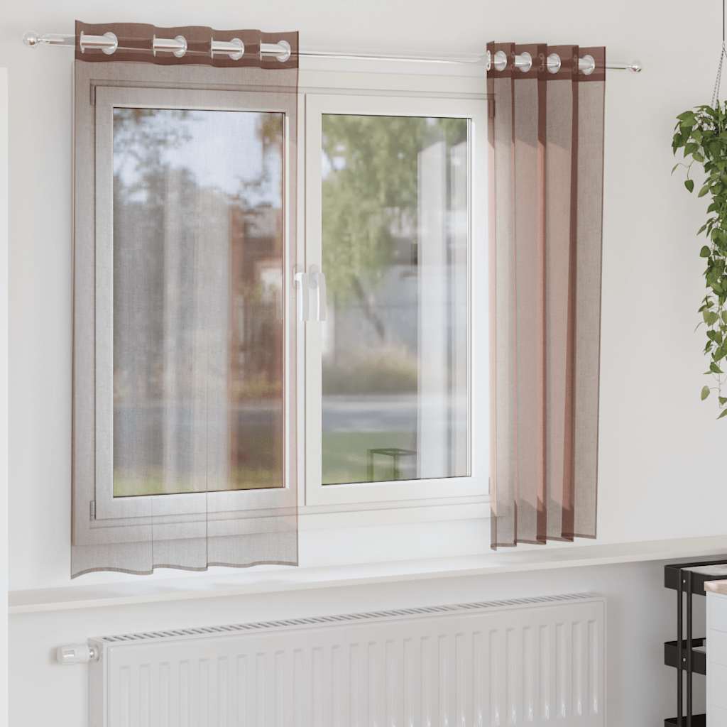 Vidaxl gordijnen voile met doorvoertules 2 st 140x175 cm marrón