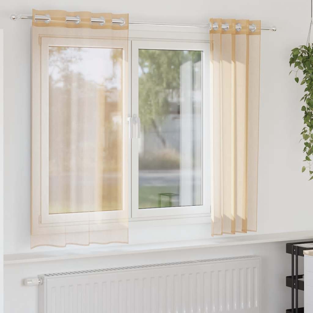 Vidaxl cortinas voile con ojales 2uds arena