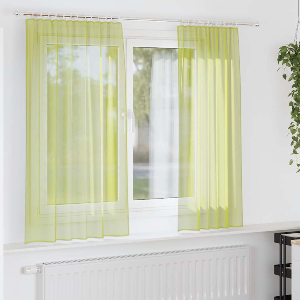 Vidaxl cortinas voile con bolsillos para varillas 2 piezas verde manzana