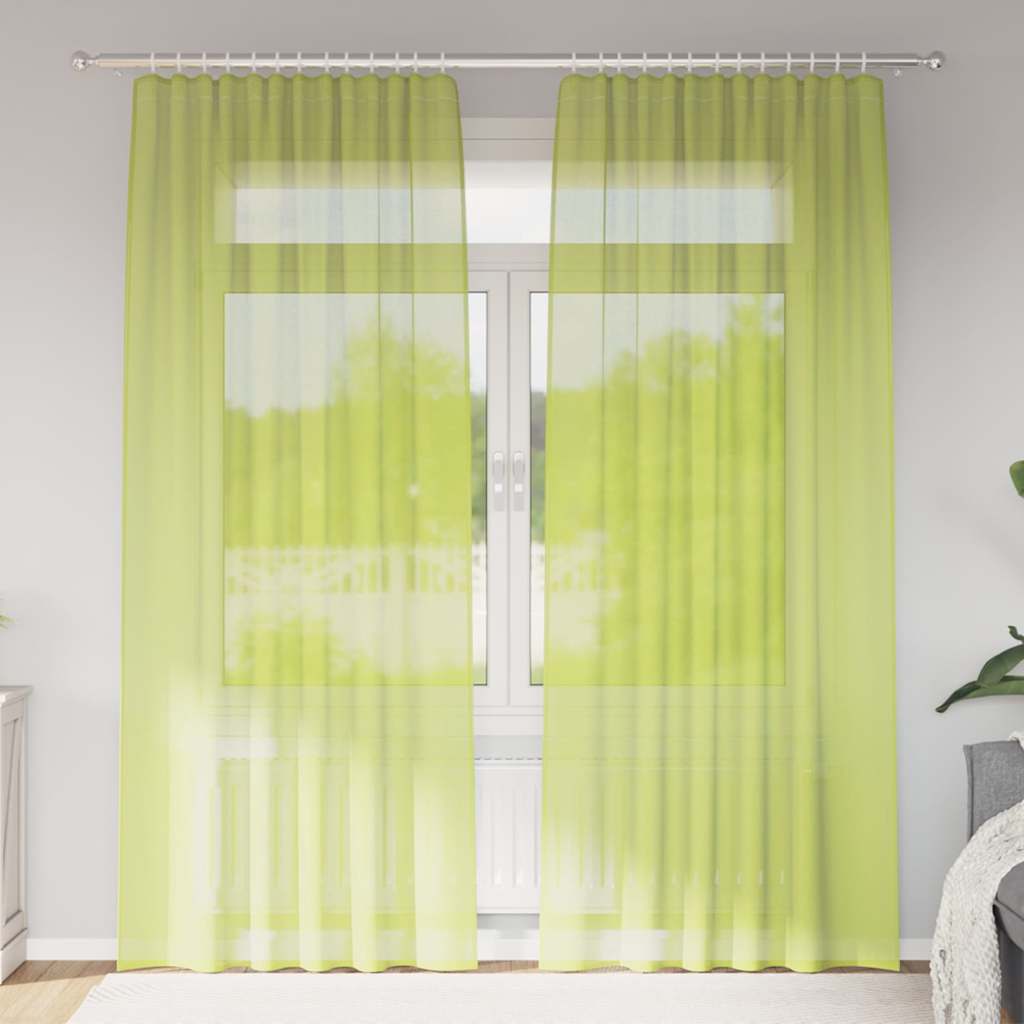 Vidaxl cortinas voile con bolsillos para varillas 2 piezas verde manzana