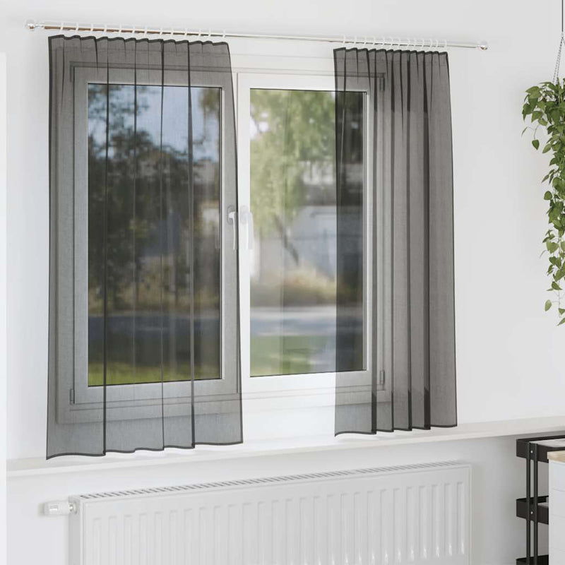 Vidaxl gordijnen voile met roedezakken 2 st zwart