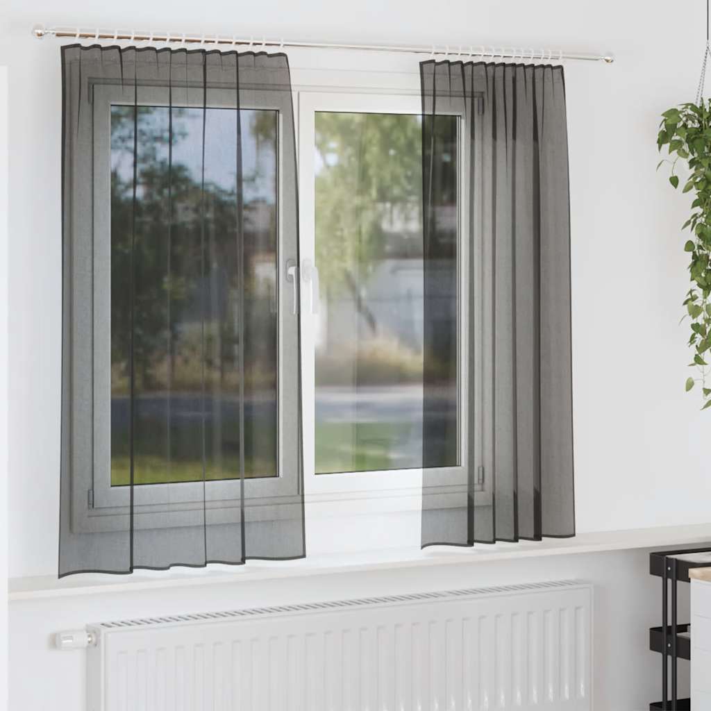 Vidaxl cortinas voile con bolsillos para varillas 2 piezas negro