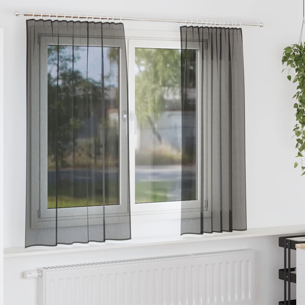 Vidaxl cortinas voile con bolsillos para varillas 2 piezas negro