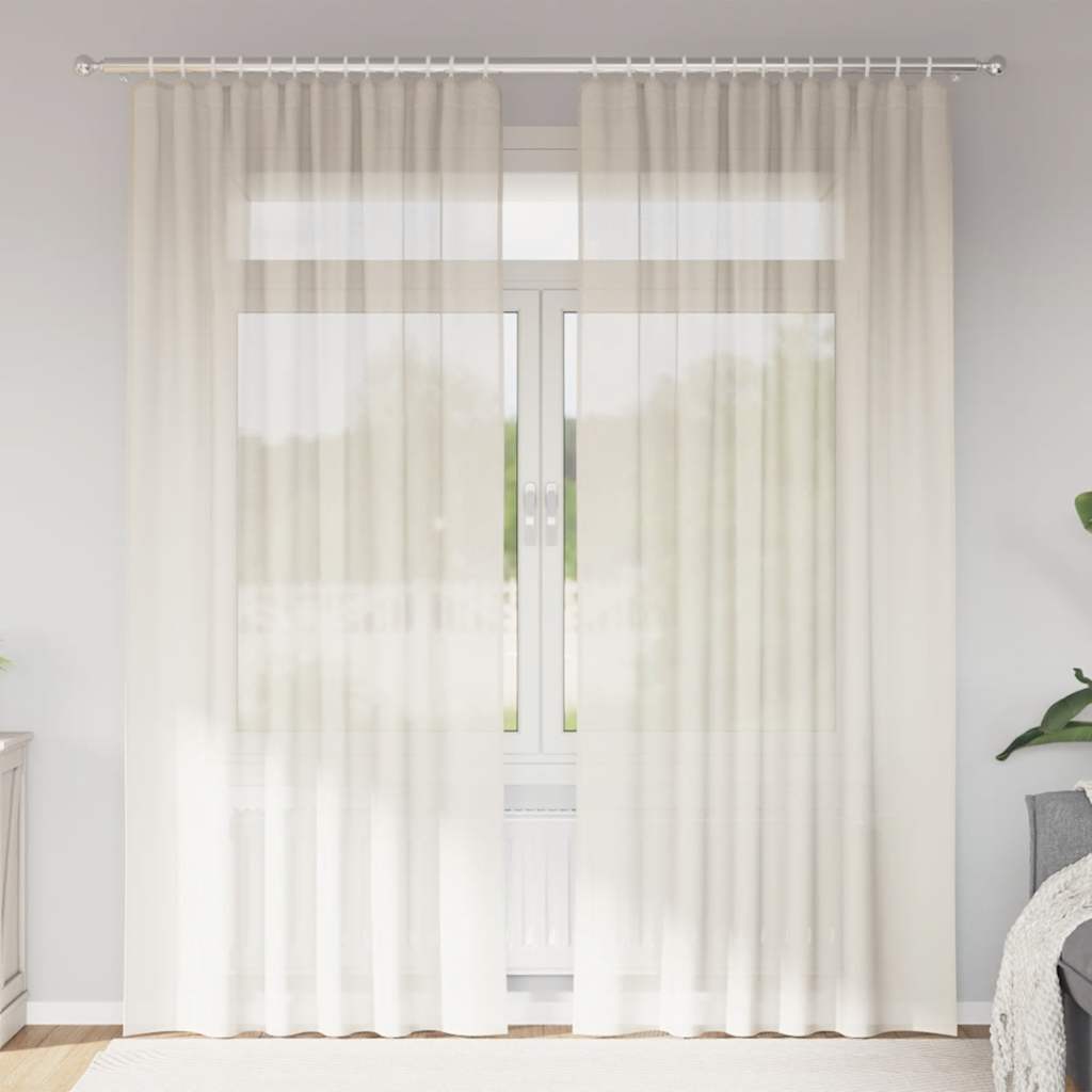 Vidaxl tende in voile con tasche per aste 2 pz color crema