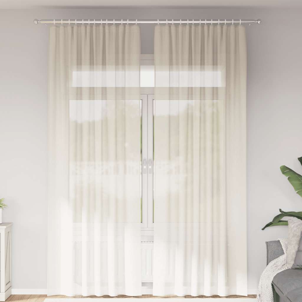 Vidaxl tende in voile con tasche per aste 2 pz color crema