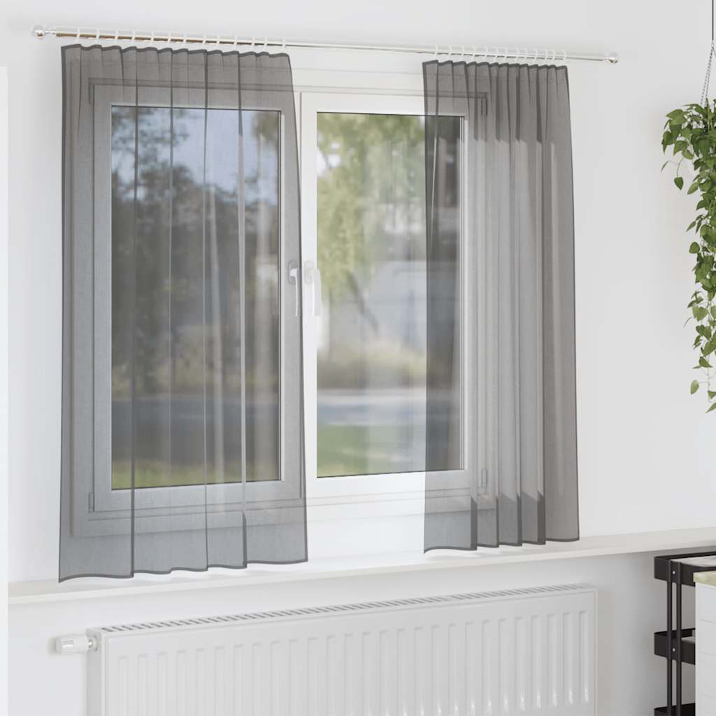 Vidaxl tende in voile con tasche per aste 2 pz grigio scuro