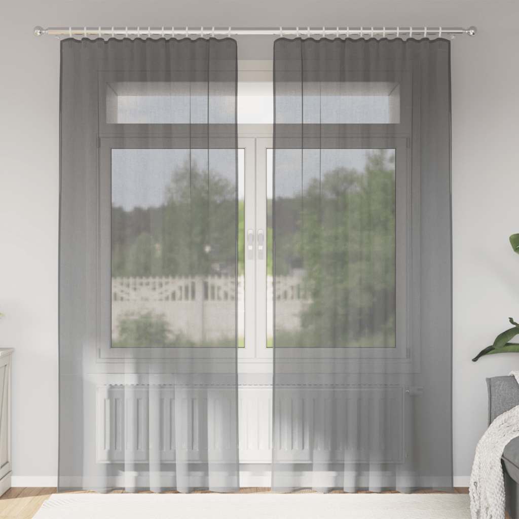 Vidaxl cortinas gasa con bolsillos para varillas 2 piezas gris oscuro