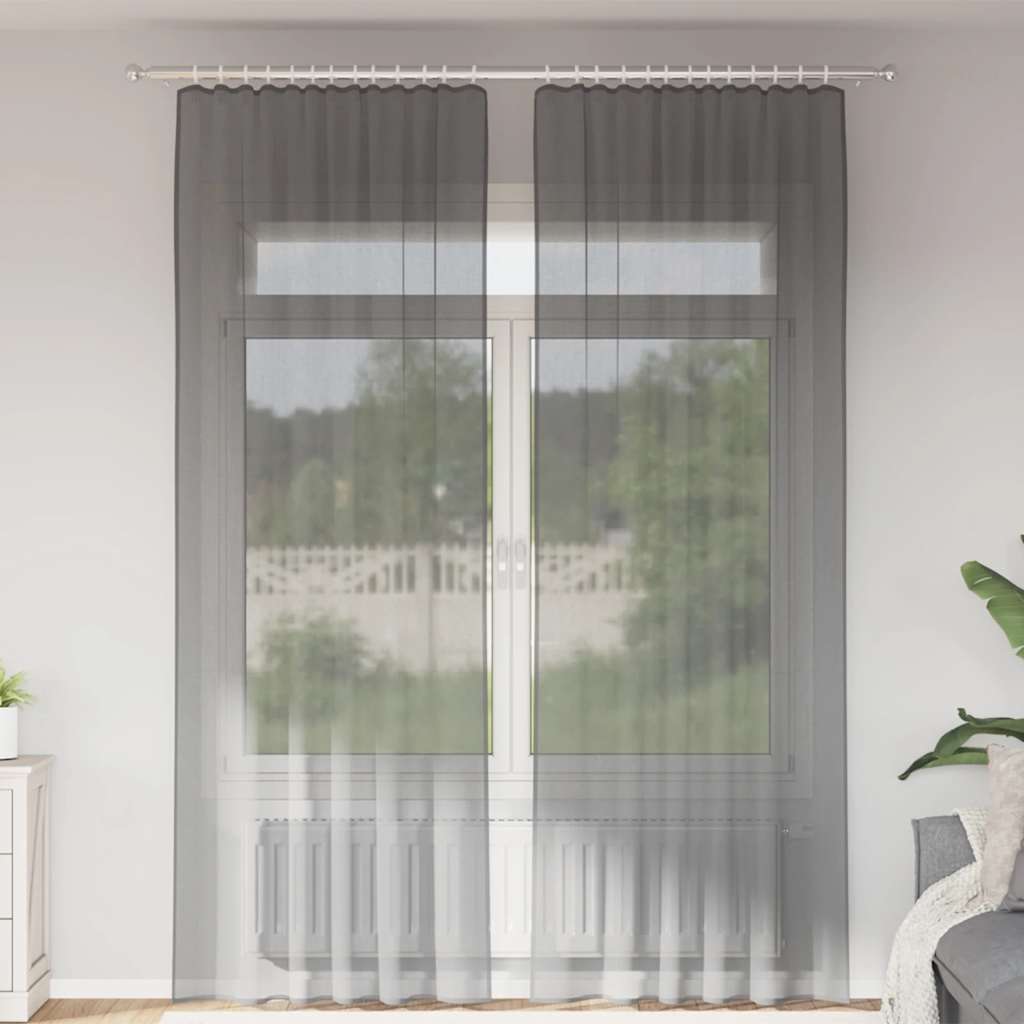 Vidaxl tende in voile con tasche per aste 2 pz grigio scuro