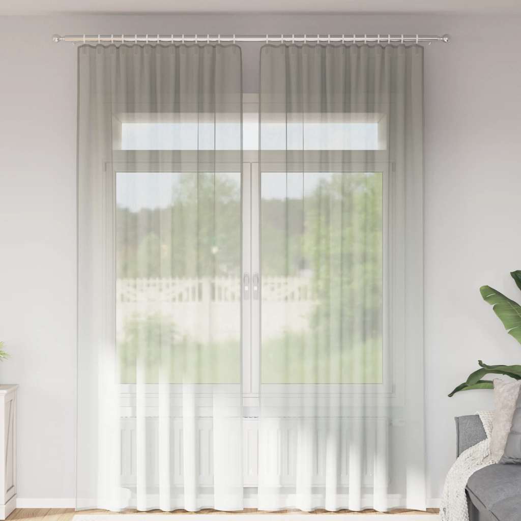Vidaxl tende in voile con tasche per aste 2 pz grigio chiaro