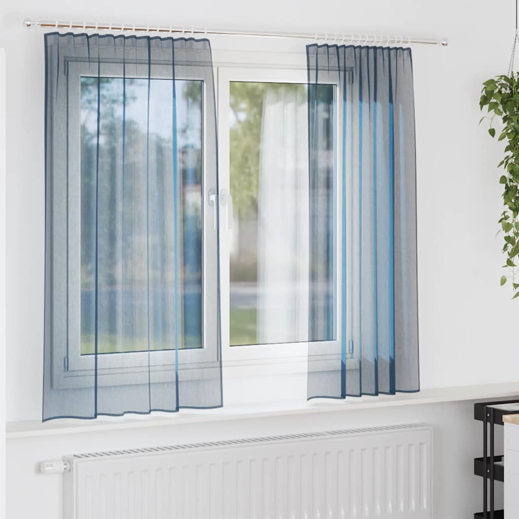 Vidaxl cortinas voile con bolsillos para varillas 2 piezas azul real