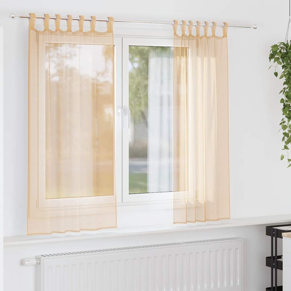 Vidaxl cortinas voile con bolsillos para varillas 2 piezas arena
