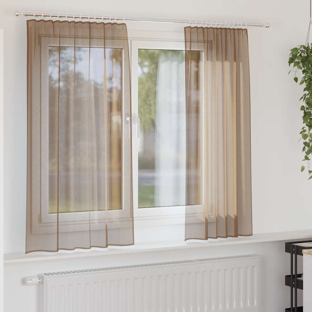 Vidaxl cortinas voile con bolsillos para varillas 2 piezas marrón claro