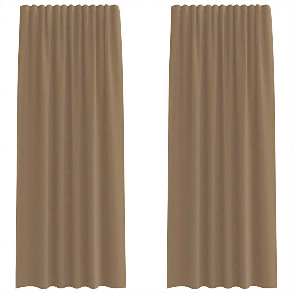 Vidaxl cortinas voile con bolsillos para varillas 2 piezas marrón claro