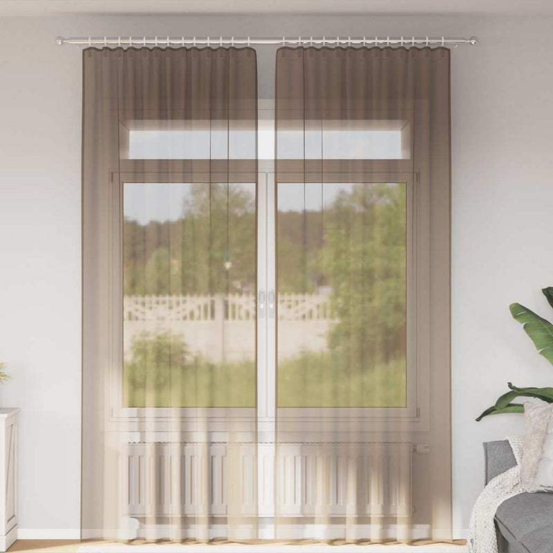 Vidaxl gordijnen voile met roedezakken 2 st lichtbruin