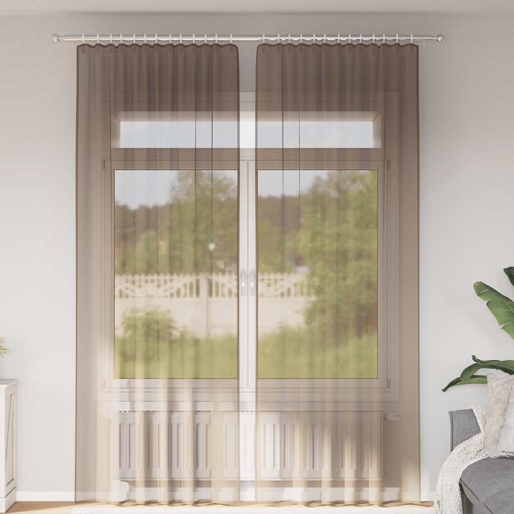 Vidaxl tende in voile con tasche per aste 2 pz marrone chiaro
