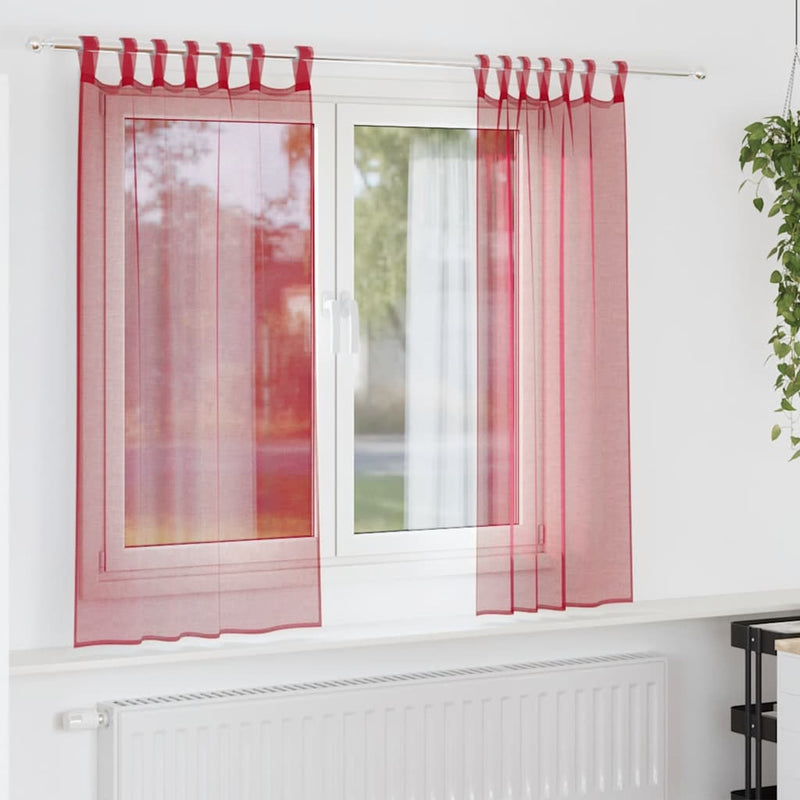 Vidaxl tende in voile con tasche per aste 2 pezzi rosso vino