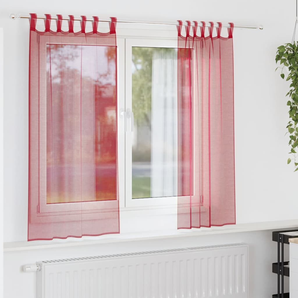 Vidaxl tende in voile con tasche per aste 2 pezzi rosso vino