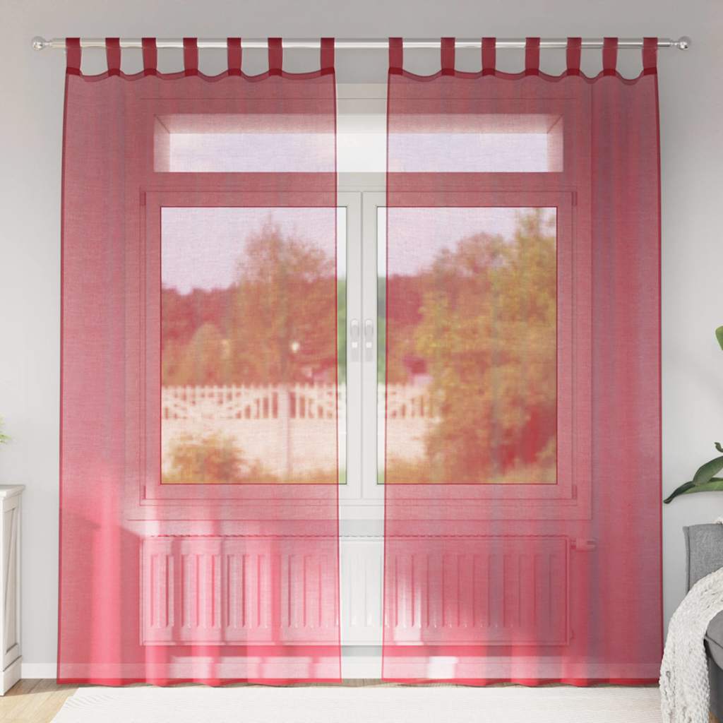 Vidaxl cortinas voile con bolsillos para varillas 2 piezas rojo vino